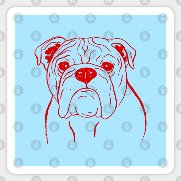 English Bulldog (Light Blue and Red) Sticker by illucalliart